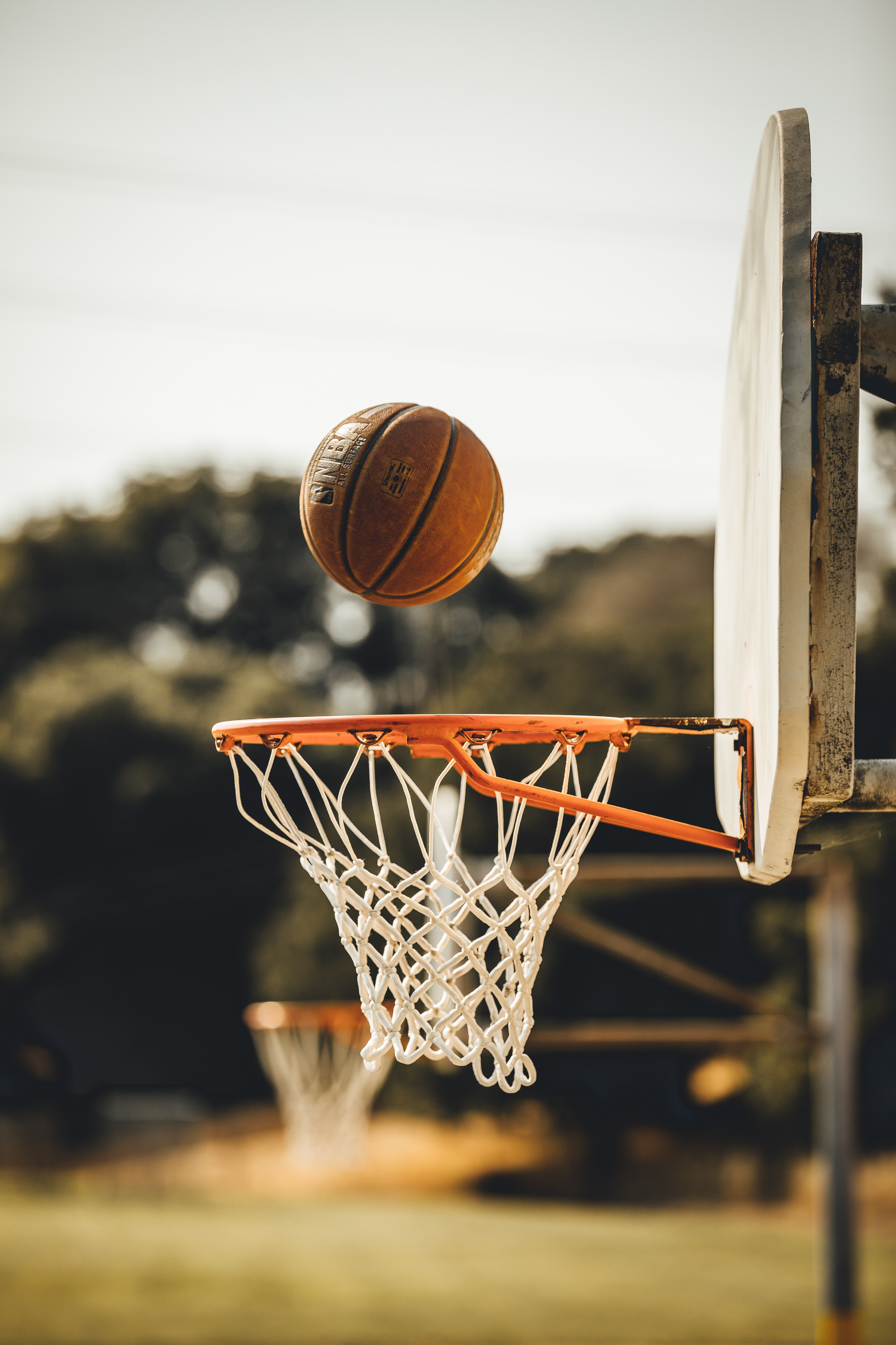 basketball above the hoop